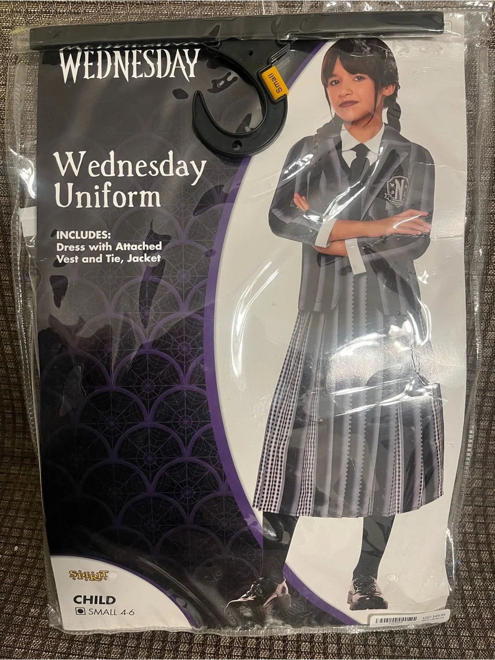 Spirit Girls Black and Gray Striped Wednesday Academy Costume